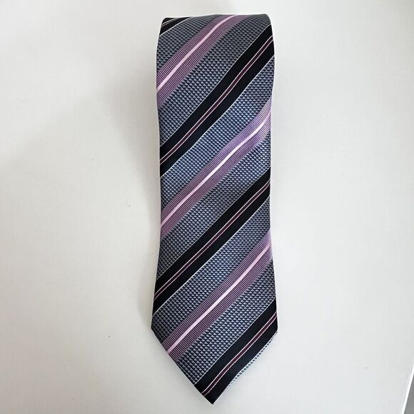 Ermenegildo Zegna 100% Silk Tie Metallic Stripe Made in Italy Men's Textured - Picture 1 of 11
